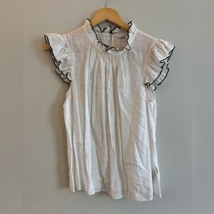 English Factory White frilly short sleeve blouse with black trim